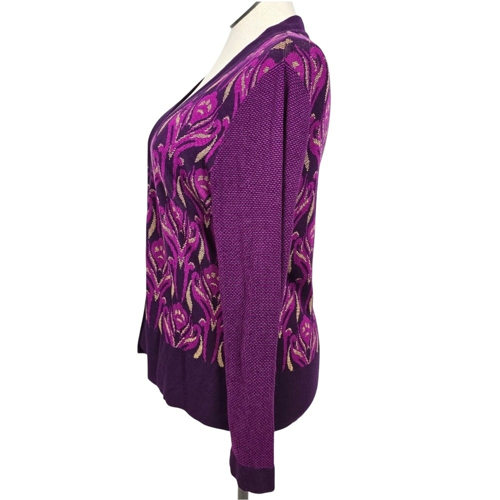 Coldwater Creek Purple Floral Silk Blend Cardigan Sweater Size 16 / XL - Picture 4 of 5